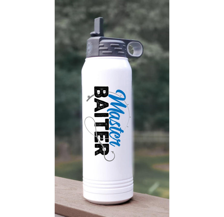 Master Baiter Fishing, Fish On, Funny Fisherman Gift, Stainless Steel Water Bottle with Straw 32oz,