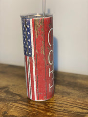 American Flag Tumbler, 4th of July, Red White Blue Patriotic USA Flag Tumbler With Reusable Straw 20oz