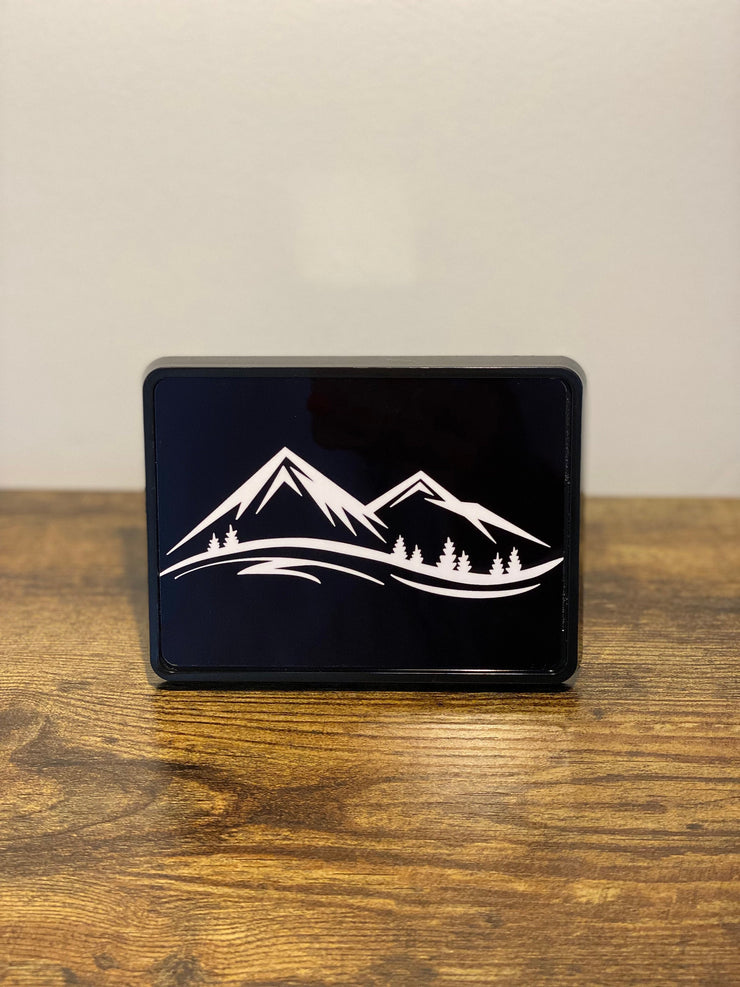 Mountain Hitch Cover, The mountains are calling, Hard Plastic Hitch Cover, Customize your Vehicle’s 2” Logos, Sports Teams,