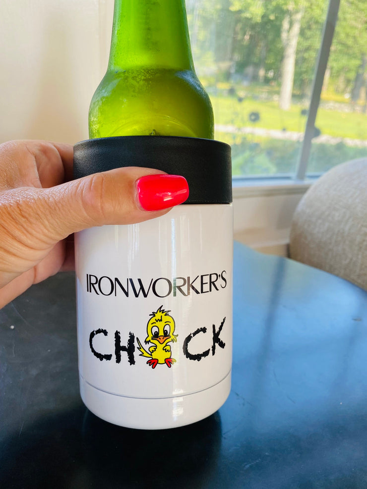Iron Worker's Chick, Soda and Beer Can Coozy Cooler,Drink Cooler, Wife Gift, Girlfriend Gift, Soda and Beer Drinker Gift
