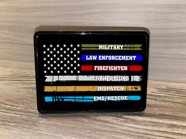 Military Flag, Law Enforcement Flag, Firefighter Flag, Corrections Flag, Dispatch and EMS Rescue Flag, Hard Plastic Hitch Cover,