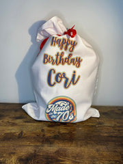 Born in the 70s Personalized Birthday Gift Bag, Double Layer with Red Ribbon, Birthday Gift Bag,Gift Sack, Not vinyl will not peel! 70s Baby