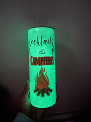 COCKTAILS & CAMPFIRES uv Color Changing and Glow in the Dark, Tumbler With Reusable Straw 20oz, PSL,