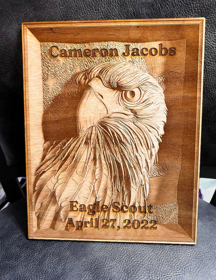 3-D Illusion Wood Carved Eagle Art, Handmade gift for outdoor lover. Perfect for home, cabin, lodge, and any room. Eagle Home Decor